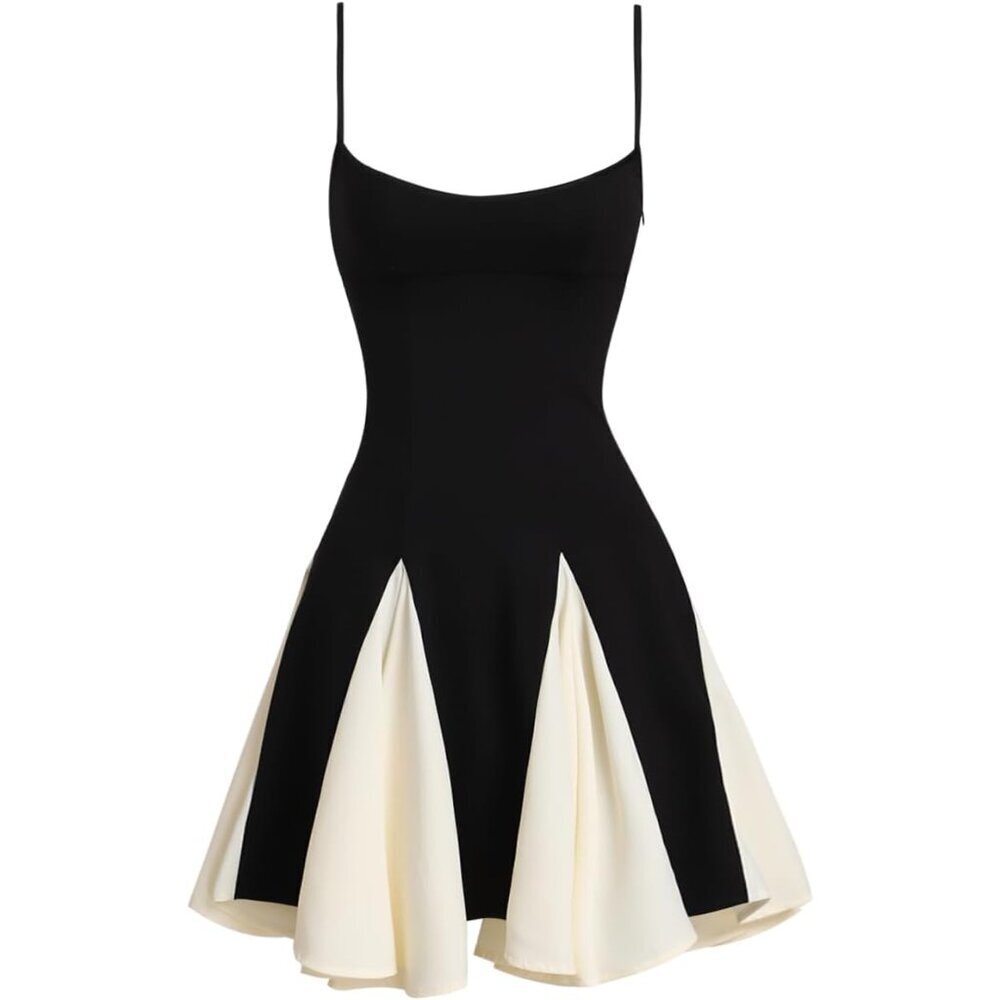 Women Summer Mini Dress Polyester Flowy A-Line Spaghetti Strap Casual